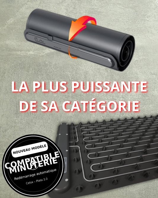 Nouvelle version - Plaque chauffante enroulable Celox Plata 2.0 – 500W – Redémarrage automatique pour utilisé sur une minuterie – Silicone flexible, 6 modes jusqu’à 120°C