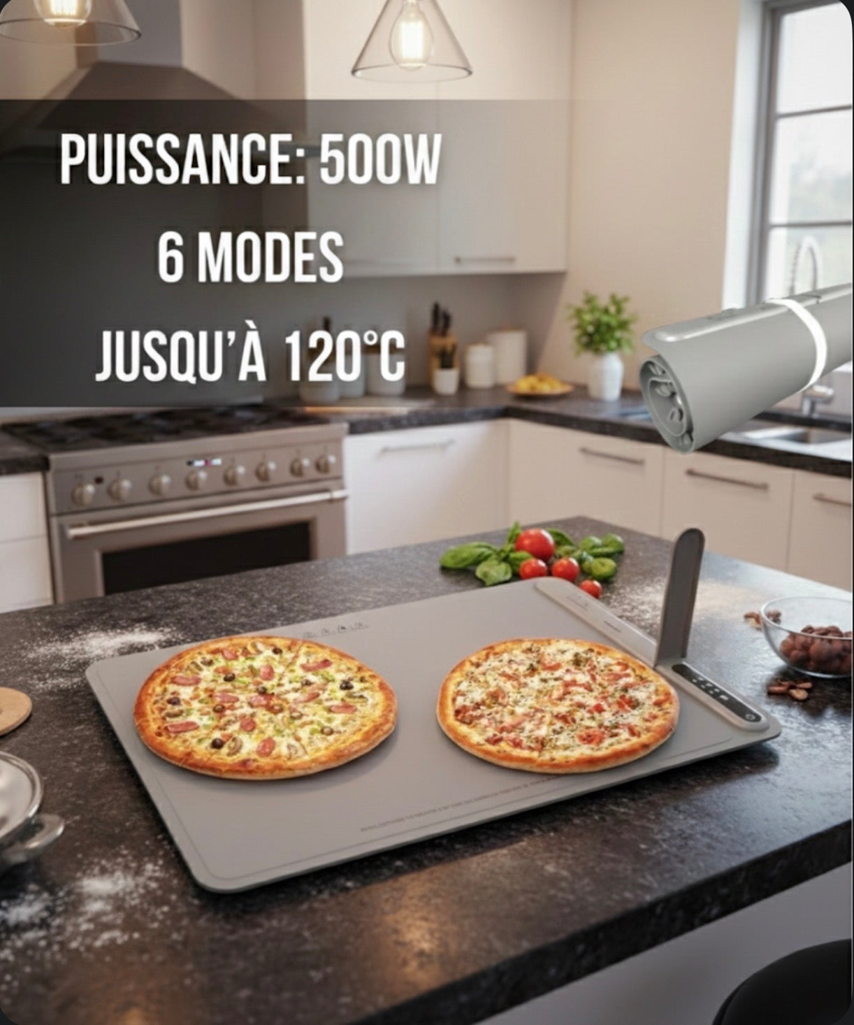 Nouvelle version - Plaque chauffante enroulable Celox Plata 2.0 – 500W – Redémarrage manuel – Silicone flexible, 6 modes jusqu’à 120°C