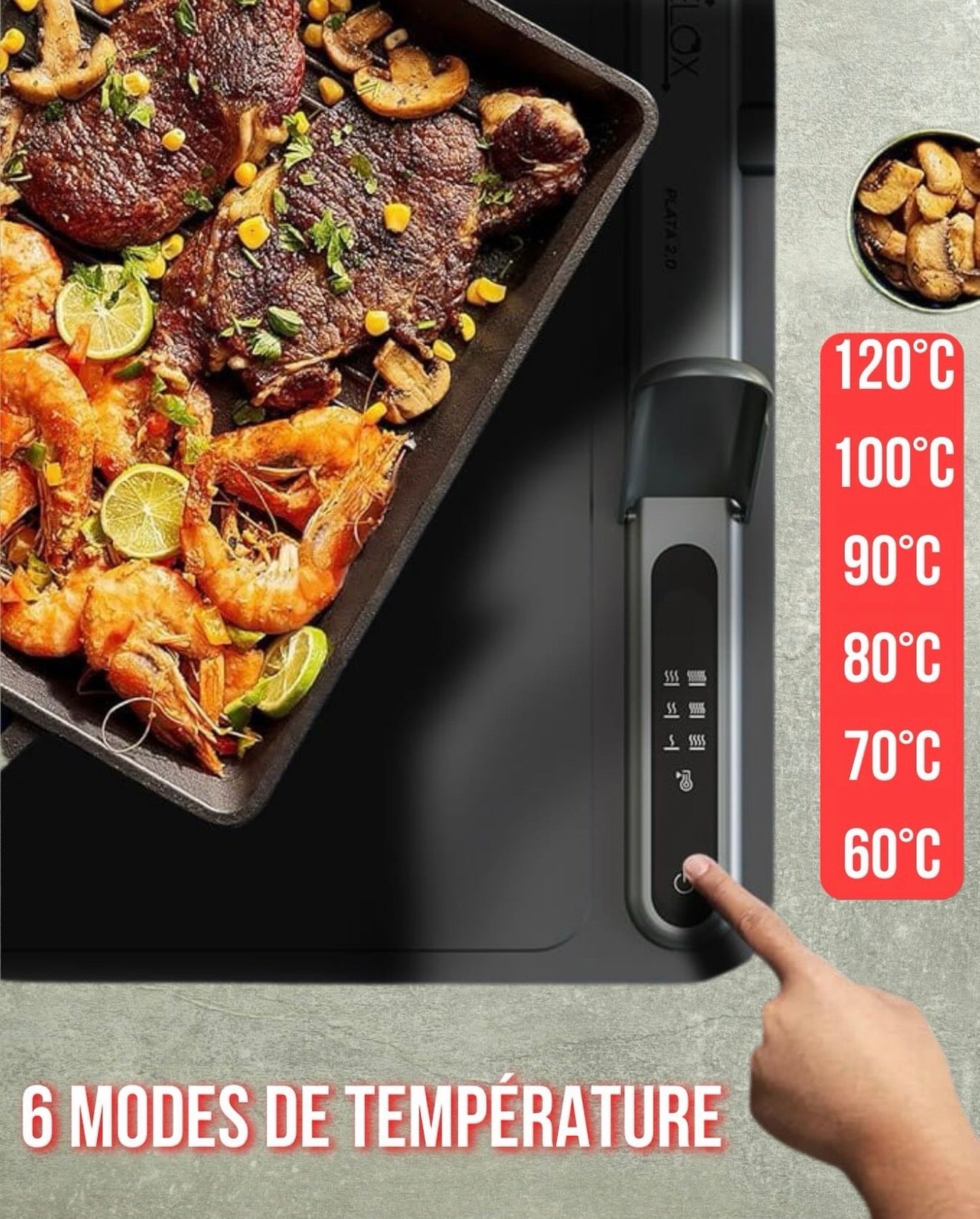 Nouvelle version - Plaque chauffante enroulable Celox Plata 2.0 – 500W – Redémarrage manuel – Silicone flexible, 6 modes jusqu’à 120°C