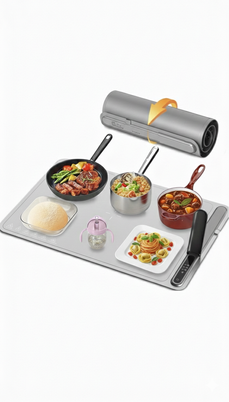 Nouvelle version - Plaque chauffante enroulable Celox Plata 2.0 – 500W – Redémarrage manuel – Silicone flexible, 6 modes jusqu’à 120°C